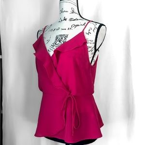 Monteau | Cranberry Crepe Faux Wrap Tank